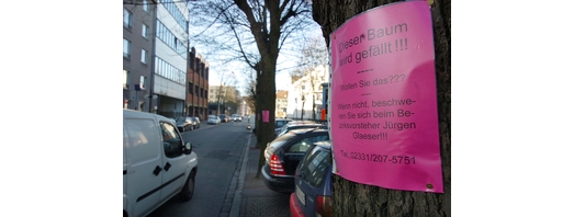 Plakatierte Bäume in der Bahnhofstrasse