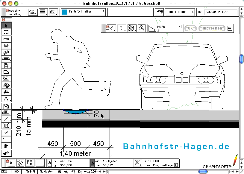 Schnitt der Wassermulde mit Parkstreifen