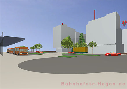 Blick vom Ausgang 2 -technisches Rathaus zur Bahnhofstr