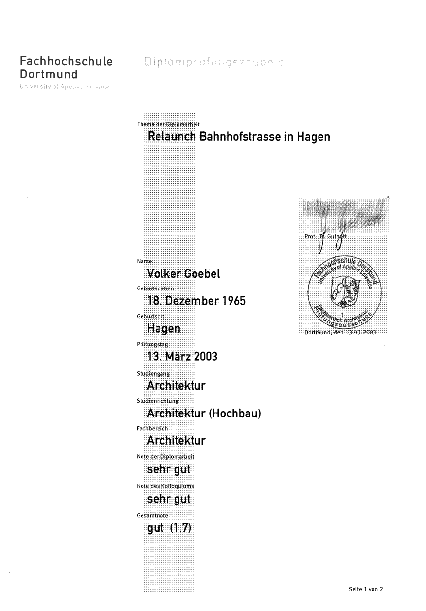 Diplomzeugnis Volker Goebel