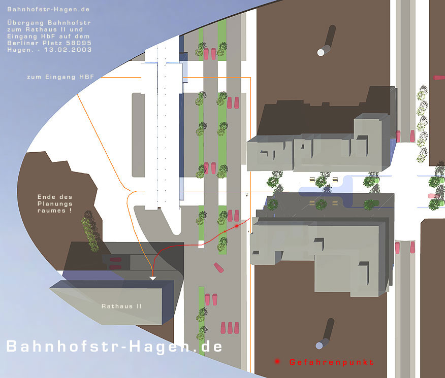 Wegebeziehung Bahnhofsallee zum Rathaus II und zum Eingang HBF