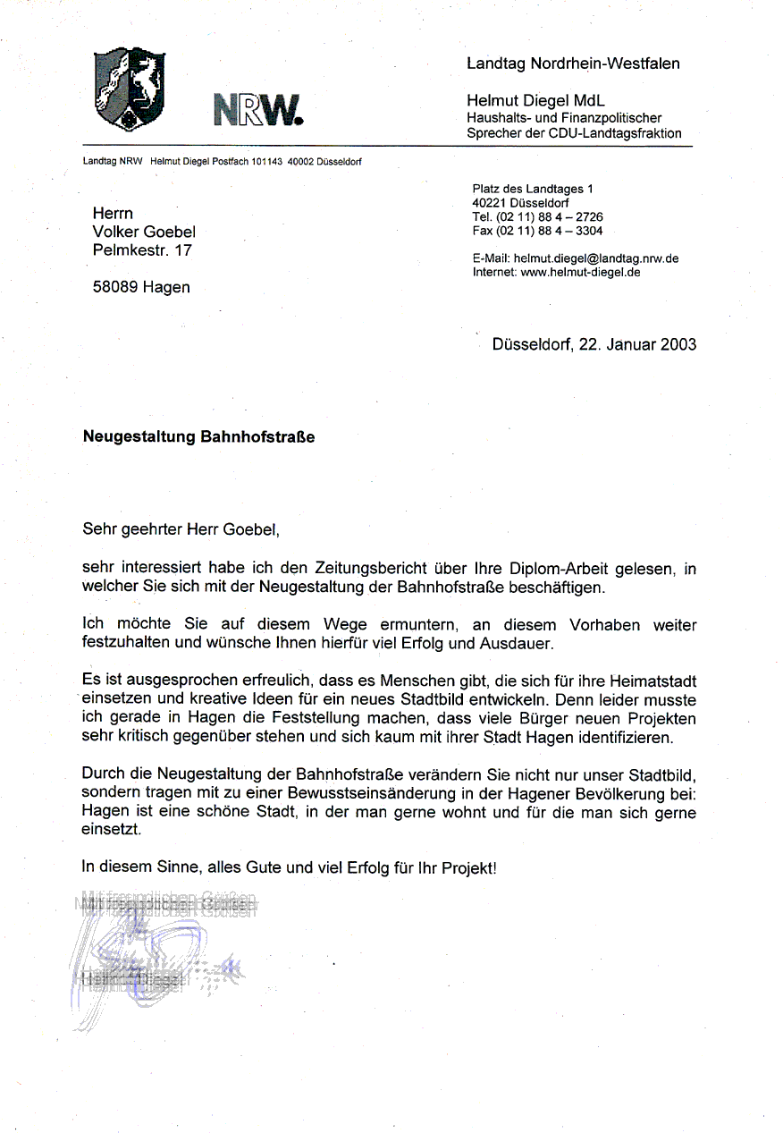 Brief Vom Lantagsabgeordneten Herrn Diegel