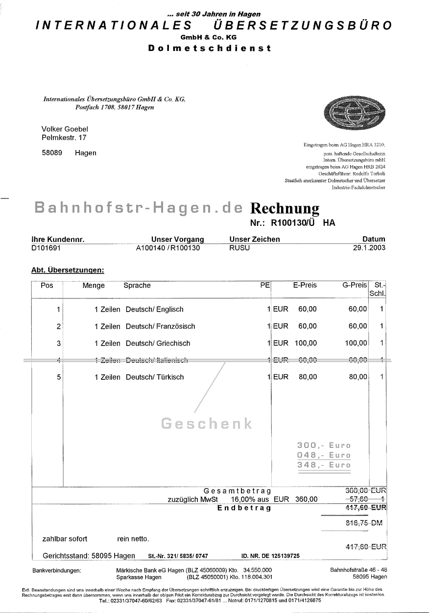 Rechnungsbetrag ganz auf Augenhöhe