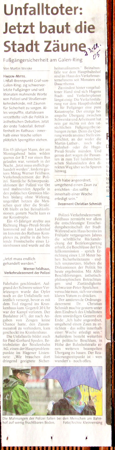 Zeitungsartikel WR vom 22.11.2005 - auf Klick zurück zum Artikel